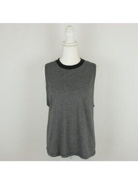 Lululemon All Yours Womens Size 6 Black White Stripe Crewneck Boyfriend Tank Top